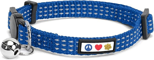 Pawtitas Reflective Blue Cat Collar with Safety Buckle, Removable Bell, One Size, Adjustable 8-12 inches, Nylon, Reflective, Easy to Clean