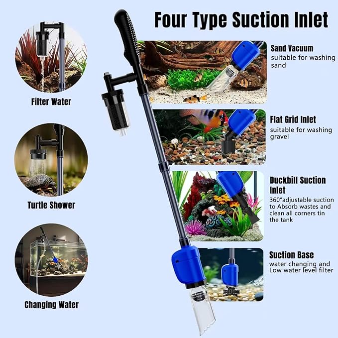 Aquarium Vacuum Gravel Cleaner, 32W 6 in 1 Electric Fish Tank Vacuum Gravel Cleaner,Fish Tank Cleaner for Aquarium Water Changer Sand Gravel Cleaner Remove Dirt Water Shower Water Circulation