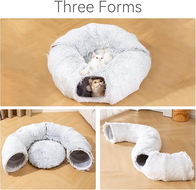 HIPIPET Winter Plush Cat Tunnel with Cat Bed for Indoor Cats,Multifunctional Cat Toys for Small Medium Large Cat.