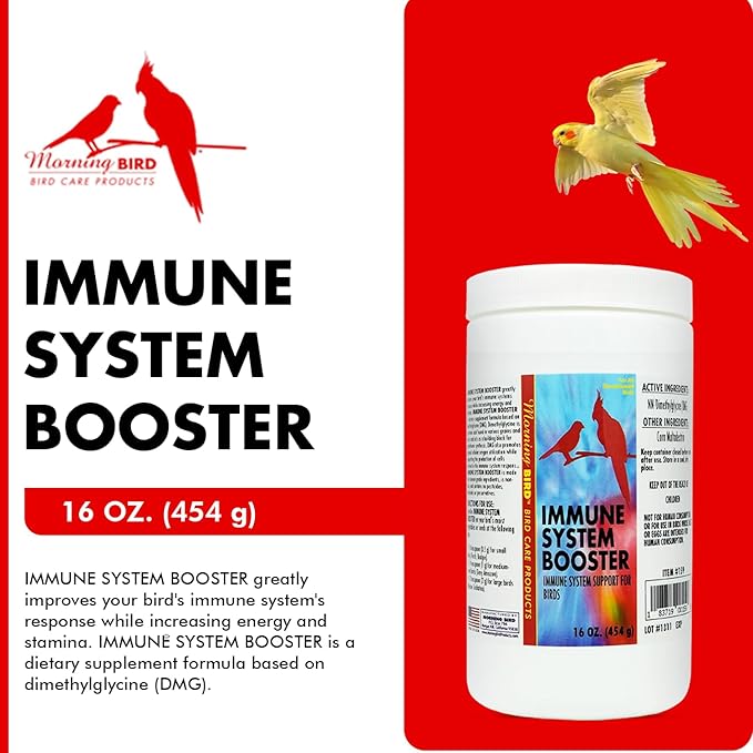 Morning Bird Immune System Booster 16 Oz - Energy Supplement for Birds – Natural Amino Acid Powder – Boosts Stamina, Cellular Health & Oxygen Use – Vitamin Powder for All Bird Species