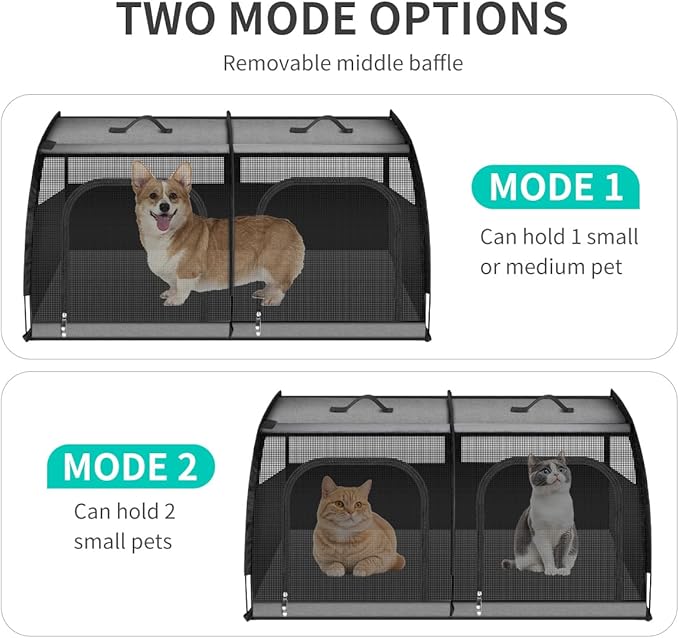 Double Cat Car Travel Carrier, Twin Compartment Show House Cat Cage/Condo,Portable Pet Crate for 2 Cats Travel Double Dog Crate Set for Long Distance Travel