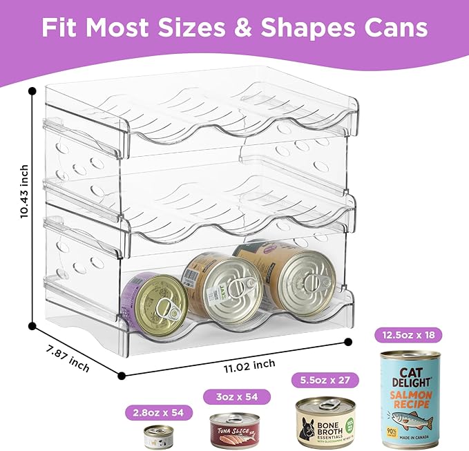 REFLYING Cat Food Can Organizer, 3-Layer Transparent Cat Food Storage Container Holds 54 (3.5oz) Cans, Canned Cat Food Organizer and Storage for Countertop Kitchen Cabinet or Pantry Shelf(3 Layer)