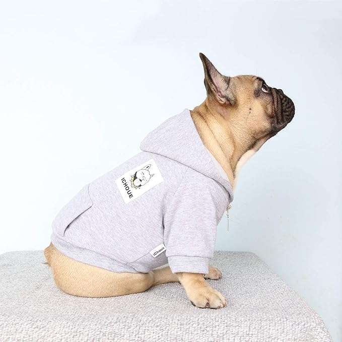 iChoue Pug Clothes Hoodies for Dogs Puppy French Bulldog Frenchie English Boston Terrier Bully Pitbull Sweatshirt Sweater Clothing Cold Weather Winter Coats - Grey/Small