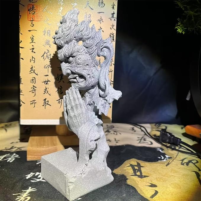 livelyfish Meditating Buddha Statue Zen Garden Statues Sandstone Thinker Buddha Sculpture Figurine for Fish Tank Aquarium Home Decorations, Gift (C-Large)
