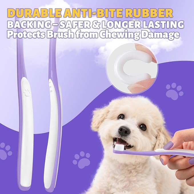 Tiny Dog Toothbrush for Small Dogs - 0.39" Mini Brush Head, Curved Handle, Soft Bristles, Dual Rubber Back, Gentle Puppy Tooth Brush Kit for Yorkie Chihuahua & Small Dog Teeth Cleaning