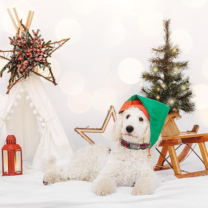 Elegant little tail Dog Collar, Christmas Red Plaid Pet Collar Cute Dog Collars Male or Female Pet Gift Adjustable Dog Collar for X-Small Dogs