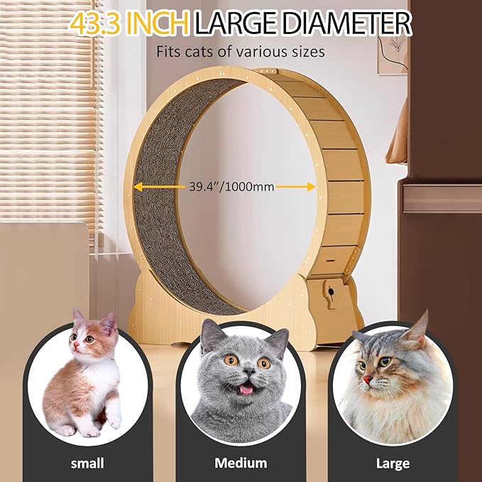 43.3 inch Large Cat Exercise Wheel Cat Treadmill,Low Noise Running Wheel for Indoor Cats,Cat Hamster Wheels for Cat's Fitness and Health,Suitable for Most Cats