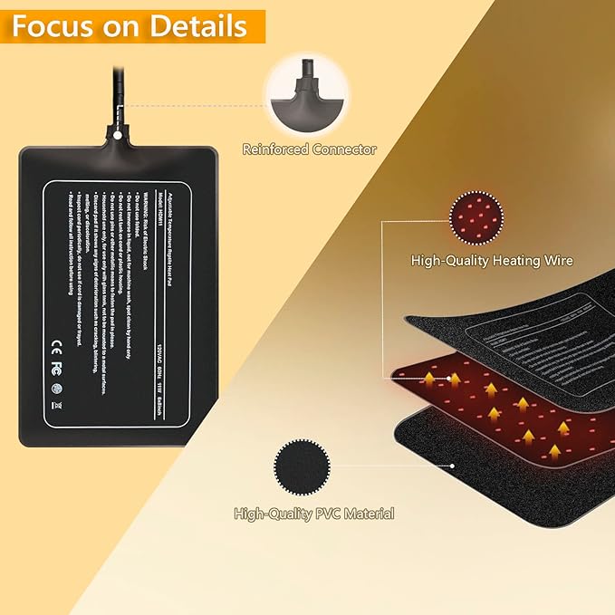 Reptile Heating Pad with Temperature Adjustment, FIPASEN 6x8 Inch Under Tank Heat Pad for Reptiles/Tortoise/Snakes/Lizard/Gecko/Hermit Crab/Frog/Spider/Insect Breeding - Upgraded Terrarium Heating Pad
