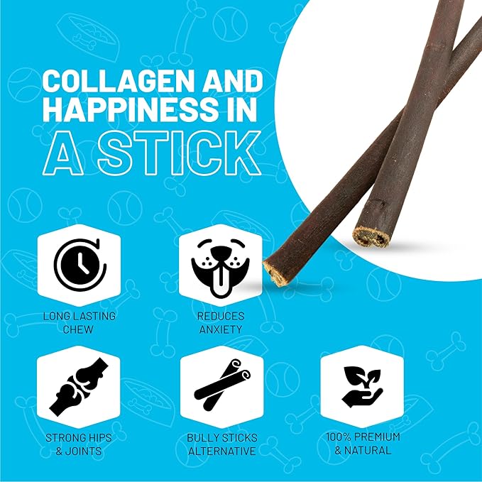 Sitka Farms Collagen Stick for Dogs 12 Inch - 5 Count - Collagen Chews for Dogs - Bully Stick & Rawhide Alternative Dog Chews Long Lasting - Supports Healthy Joints, Skin & Coat - Single Ingredient