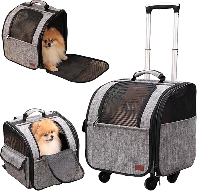 HSC PET Cat Strollers for Small Dog Carriers Backpacks Pets Travel Strollers Puppy Detachable Rolling Softsides Carrier Slide with Wheels,Small Animal Like Bunny Rabbit Kittens Puppy Outdoor (Grey)