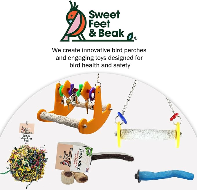 Roll Bird Swing - Pumice Perch Bird Toys Trims Nails and Beaks, Safe and Non-Toxic Bird Cage Accessories for Small and Large Birds, Swinging Toys Birds Will Love, Medium 9 Inches
