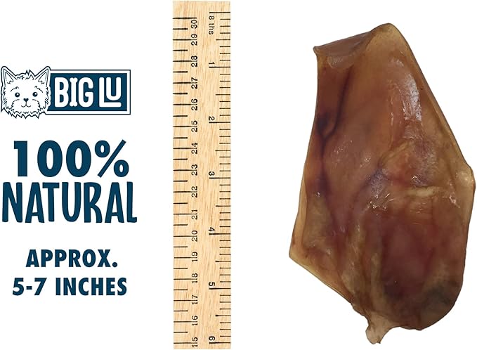 Big Lu – Pig Ear Dog Chews, 12 Count, All-Natural Single-Ingredient Pork Treats, Easily Digestible, Supports Joint Health with Glucosamine and Chondroitin