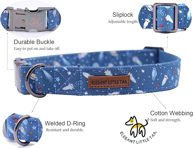 Elegant little tail Dog Collar, Blue Universe Pattern Pet Collar Durable Cute Dog Collars Male Pet Gift Adjustable Dog Collar for Small Dogs