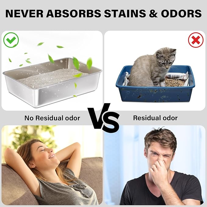Stainless Steel Litter Box,19.7"x13.7"x6" Large Metal Litter Box for Kitty/Cat/Rabbits, Easy to Clean, Non Stick Litterbox No Smell for Adult Cats