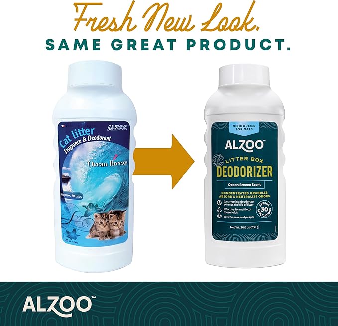 Cat Litter Deodorizer, Concentrated Granules Absorb & Help Neutralize Odors, Mineral-Based Active Ingredients, Up To 30 Uses, Ocean Breeze Scent, 26.6 Oz.