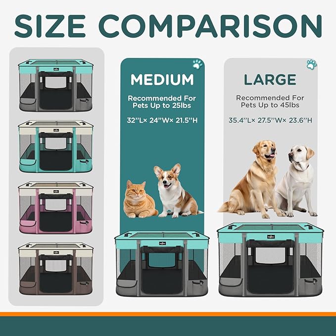Foldable Pet Kitten Playpen, Waterproof Portable Cat Dog Playpen Kennel Tent for Small Dog Cat, Retractable Shade Cover, Come with Free Carrying Case, Indoor Outdoor Use for Small Animals, BlackTeal