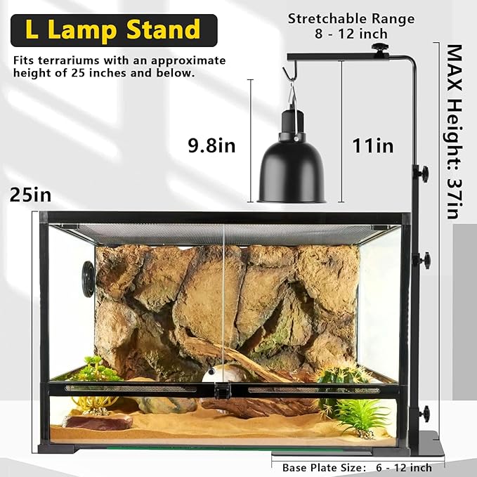 LUCKY HERP Reptile Lamp Stand, Adjustable 14-37 inch Metal Floor Light Holder, Heat Lamp Stand Reptile Light Stand for Glass Terrarium Heating Light & Dome Lampshade