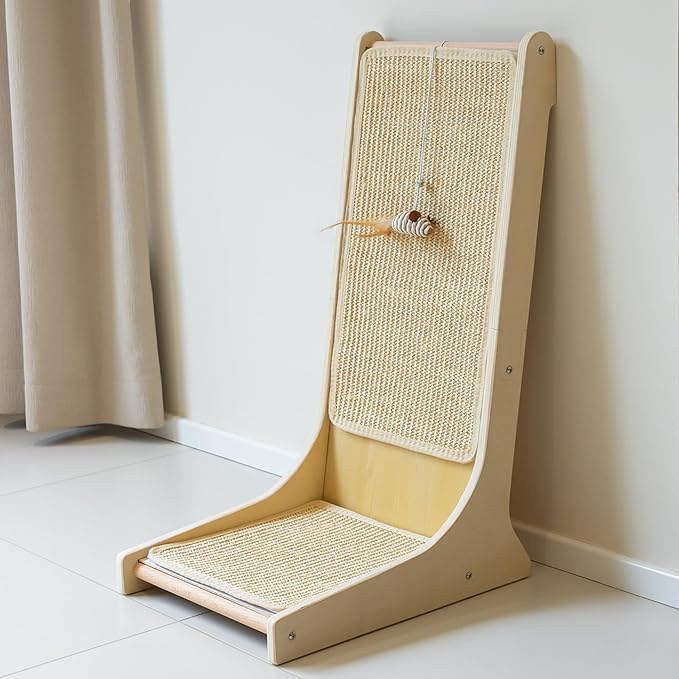 PETKARAY Sisal Cat Scratcher, Upright Cat Scratch Pad Wall Mounted, Vertical Scratching Post Alternative, L Shape Scratching Board 105°