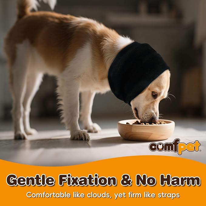 Ear Wraps for Dogs Cats, Dog Snood for Ear Hematoma, Pet Ear Muffs for Anxiety Relief Noise Canceling, Ear Cover The Grooming & Force Drying, Calming Dog Neck and Ear Warmer, Ear Care, Black L