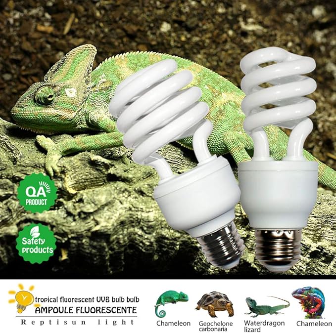 UVA UVB Light Reptile Bulb 5.0 13W Rainforest UVB Bulb Compact Fluorescent Terrarium Lamp with UV Tester Card for Bearded Dragon, Turtle, Snake, Gecko, Lizard
