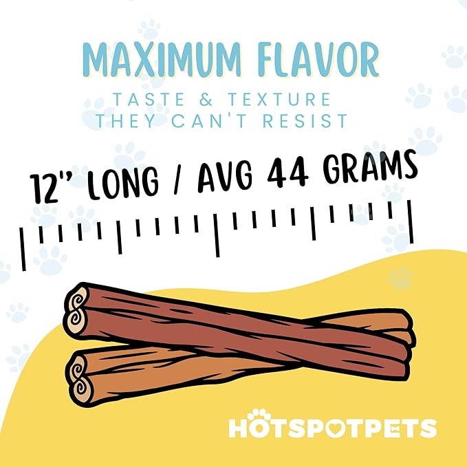 hotspot pets Bully Sticks for Dogs - All Natural Single Ingrediant Beef Bully Bones, Fully Digestible Rawhide Free 100% Bully SticksDog Chews (12 Inch, 6 Count)