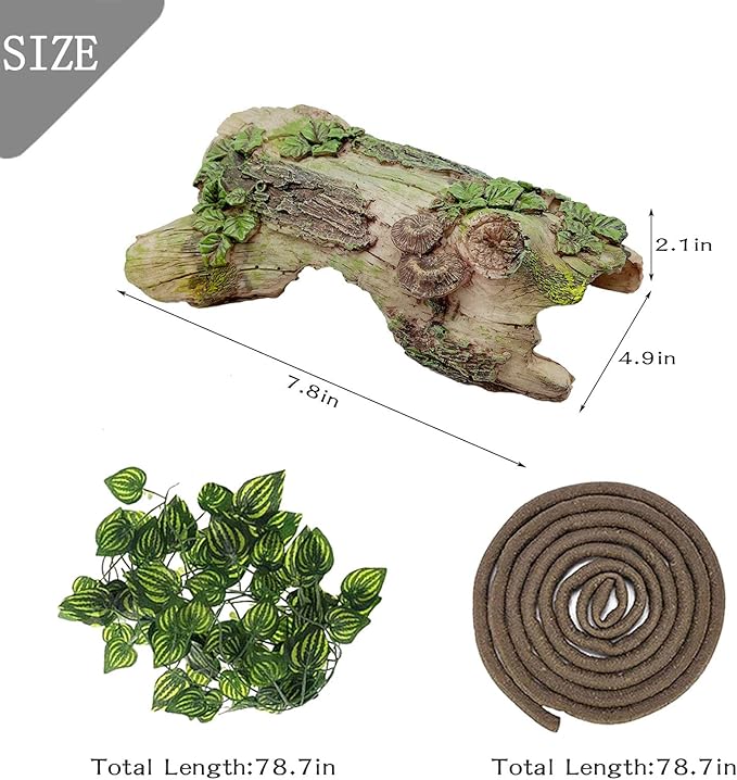 PINVNBY Reptile Hollow Tree Trunk Decoration,Resin Lizard Hideouts Log Hideaway,Crested Gecko Habitat Cave Decor,Aquarium Decaying Trunk Driftwood Ornament for Bearded Dragon Snake Betta Spider(3Pcs)