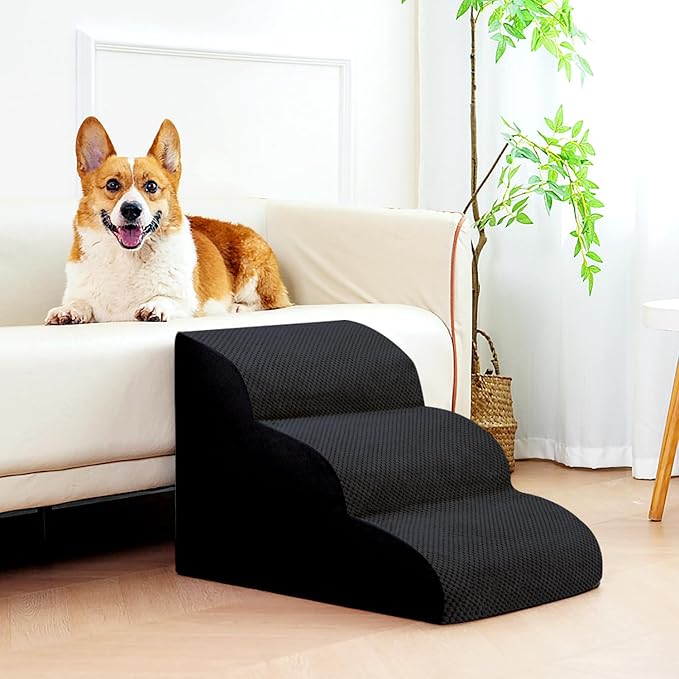 Dog Stairs for Small Dogs, High Density Foam Dog Steps, Extra Wide Non-Slip Pet Ramp for High Beds Or Couch, Soft Doggie Ladder for Dogs Injured, Older Pets, Small Cats