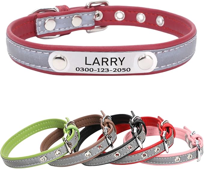 Yonsbox Custom Personalized Reflective Cat Dog Collar with Name Plate Engraved Cute Red Collars for Male Female Boy Girl Cat Kitten Small Dog Puppy