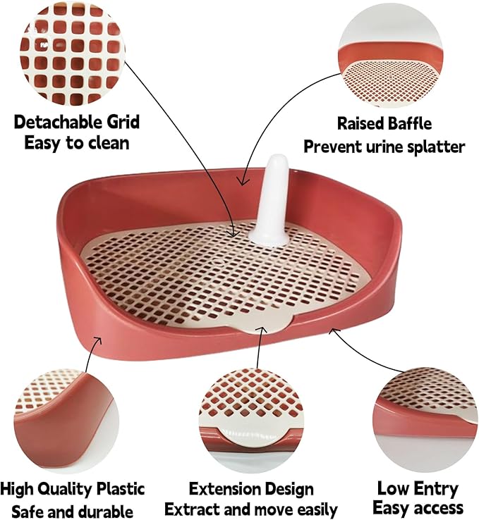 Tfwadmx Rabbit Litter Box Guinea Pig Litter Boxes Small Animal Toilet Corner Pan Rectangle Potty Trainer for Ferret, Chinchilla(15.7" x 11.8" x 3.9",Red)