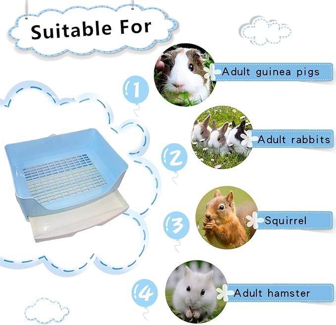 PINVNBY Large Rabbit Litter Box Corner Toilet Box Bigger Pan Pet Potty Trainer with Drawer for Adult Bunny Guinea Pig Chinchilla Ferret Galesaur Hedgehog Small Animals(Blue)