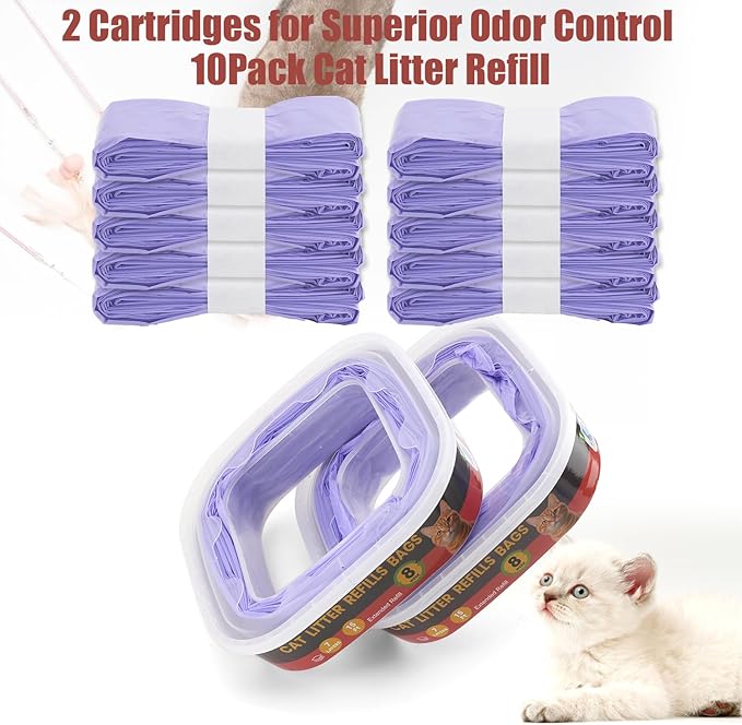 10 Pack Cat Litter Refill Bags,Compatible with Litter Genie Standard/Plus/XL and Litter Refill Cartridge,Purple