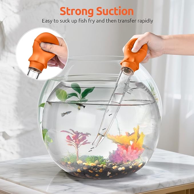 U-Taste Aquarium Pipette Cleaner: 1.5oz Coral Feeder for Fish Tank Cleaning, Manual Feeding Tube, Food Grade Siphon Dropper, Waste Remover with Strong Suction & Stand & Brush (11.98in, Orange)