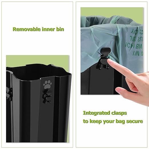 Dog Poop Trash Can & Portable Cat Litter Disposal, All-Black ABS Material, 5-Liter Trash Can with 20PCS Waste Bags.ABS-BK,US