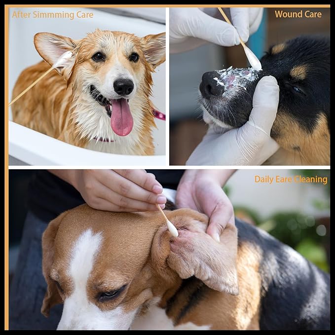 eyxformula 6 Inch Long Cotton Swabs for Pet Cleaning, Bamboo Handle, Pet Ear Cleaning Solution Supplies for Dogs and Cats (200 pcs Large Cotton swabs)
