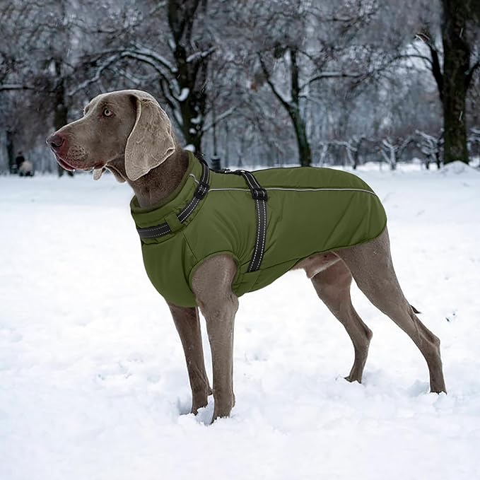 Lelepet Waterproof Dog Jacket with Harness Built in Warm Dog Winter Coat, Reflective Jacket Fleece Jacket, Dogs Coats for Small Dogs, Thermal Pet Snowsuit for Cold Weather, Yorkshire, Army Green, S
