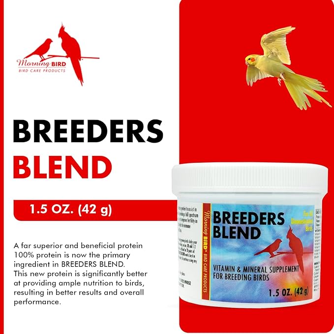 Morning Bird Breeders Blend 1.5 oz – Protein Supplement for Birds – Supports Breeding, Chick Growth, Muscle Development & Immune Support – Daily Vitamin Blend for Strong Bones & Overall Health