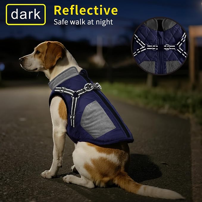 Mosucoirl Warm Dog Coats Pet Clothes, Waterproof Dogs Jacket Reflective Pet Outfits Winter Dog Cold Weather Coat Cozy Snow Jackets Vest for Small Medium Large Dogs Puppy Doggie (NavyBlue, M)