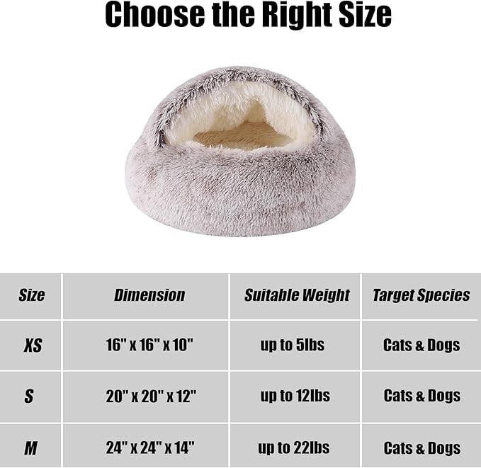 HYQ Small Dog Bed, Cat Beds for Indoor Cats Washable, Cozy Cat Cave Bed, Non-Slip Cat Beds, Calming Dog Bed with Hooded Cover, Dog Bed with Cover for Small Medium Pets (Coffee, 24×24 Inch)