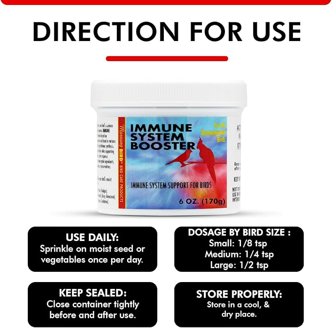 Morning Bird Immune System Booster 6 Oz - Energy Supplement for Birds – Natural Amino Acid Powder – Boosts Stamina, Cellular Health & Oxygen Use – Vitamin Powder for All Bird Species
