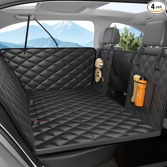 Dog Car Seat Cover for Back Seat, Hard Bottom Back Seat Extender for Dogs - Supports 400lbs, 2025 New Waterproof, Scratch Resistant, Anti Slip Portable Dog Hammock,Suitable for Cars, SUVs and Trucks