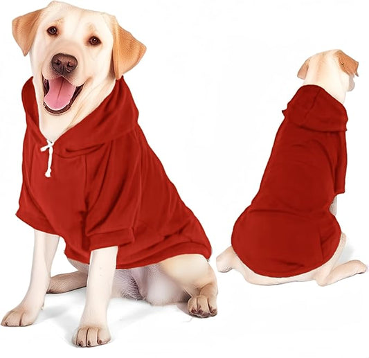 Large Dog Hoodie Sweater with Leash Hole and Pocket, Fleece Lined Hooded Large Dog Sweatshirt, Soft Warm Winter Clothes for Medium Large Dogs & Cats (Red Dog Hoodie, XL)