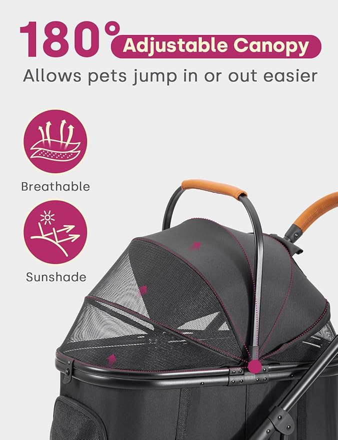 Dog Stroller for Small/Medium Dogs Up to 60lbs, 4 Wheels Folding Pet Stroller with Detachable Carrier, Pet Travel Carrier for Puppy & Cats, Storage Basket, Breathable Mesh, Black