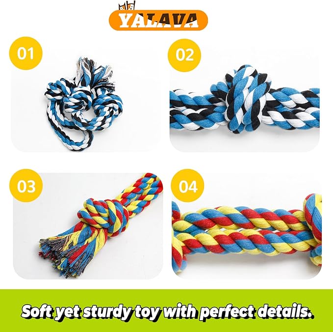 YALAVA 2 Pack 20 Inch Dog Rope Toy for Aggressive Chewers, Heavy Duty Chew Toys for Teeth Cleaning, Cotton Rope Dog Tug Toy for Medium to Large Breed