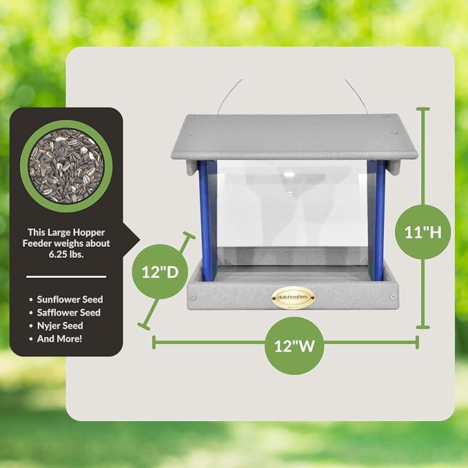 Plastic Hanging Hopper Bird Feeder, Large Bird Feeders for Outdoors, Suitable for Food, Seed, Mealworm (Large, Light Gray & Blue)