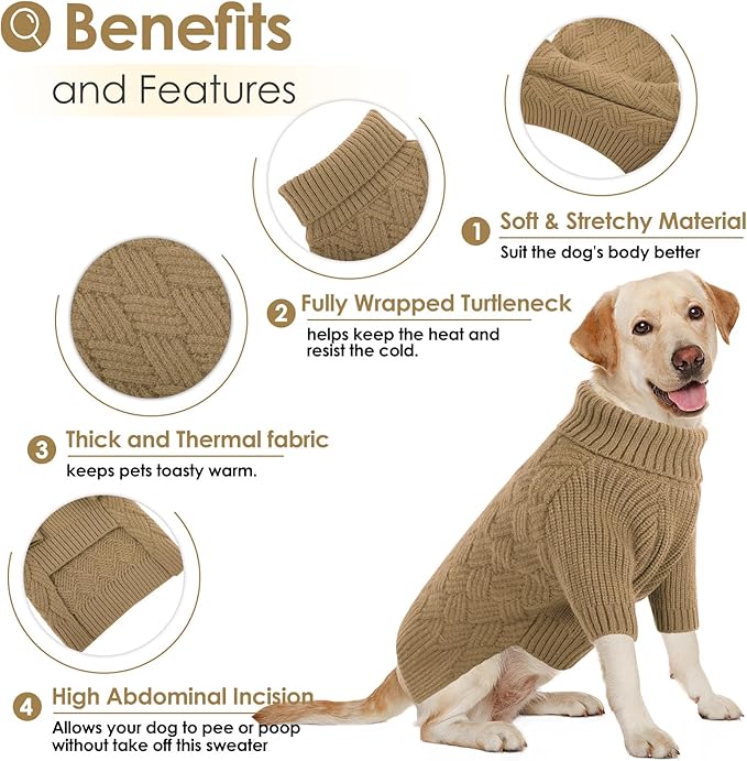 AOFITEE Dog Sweater, Dog Sweaters for Medium Dogs Girl, Warm Halloween Dogs Sweater, Winter Medium Pet Sweaters Female Male, Classic Turtleneck Knitwear for French Bulldog, Boston Terrier (Brown M)