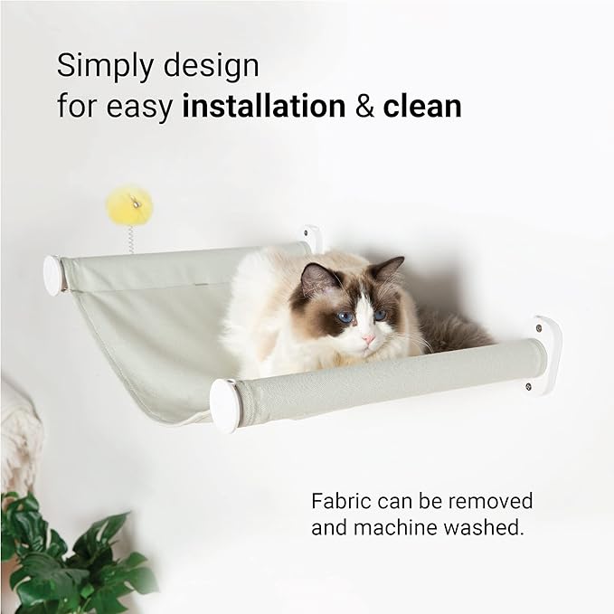 SVD.PET Wall Mounted Hammock with Cat Toy, Easy-to-Install Cat Wall Shelf with Soft Pad, Modern Design. Supports up to 40 lbs (Easy-Install, White)