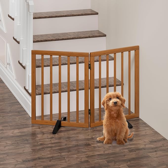 Dog Gate for Doorways, Foldable Dog Gate Indoor for Doorways Bedroom 2 Panels (Walnut)