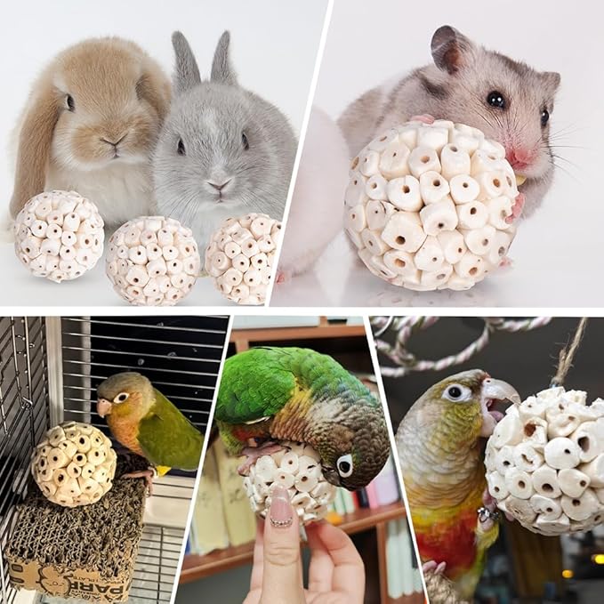 6 Pack Bird Toy Sola Balls, Natural Parrot Soft Chew Shredding & Foraging Toy, Bird Foot Balls for Cockatiel Conure Quaker Budgie Parakeet Bunny Guinea Pig Chinchilla Rabbit