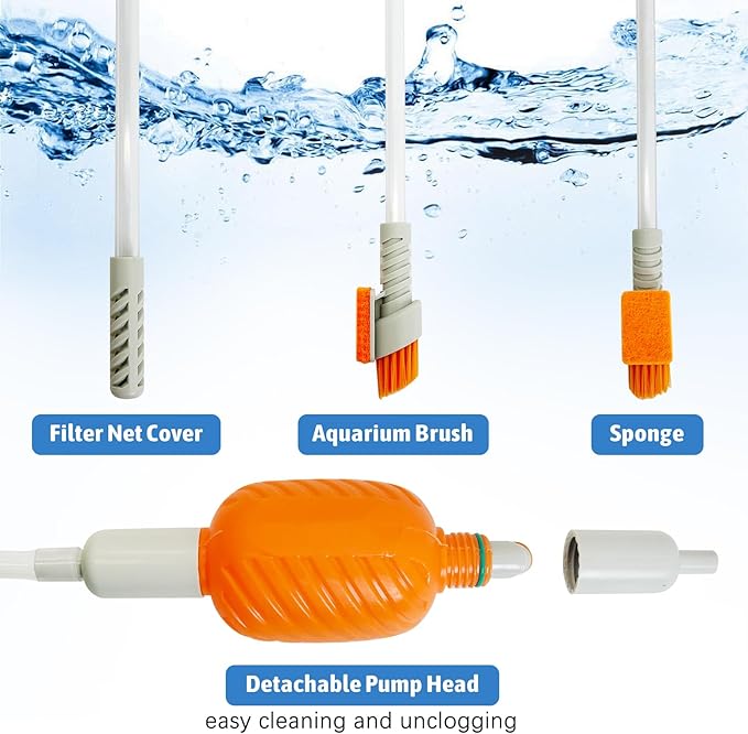 PINVNBY Aquarium Vacuum Gravel Cleaner Kit Manually Fish Tank Cleaner with Cleaning Brush & Suction Cup Fish Tank Water Changer Aquarium Siphon Sand Cleaning for Small Fish Tank