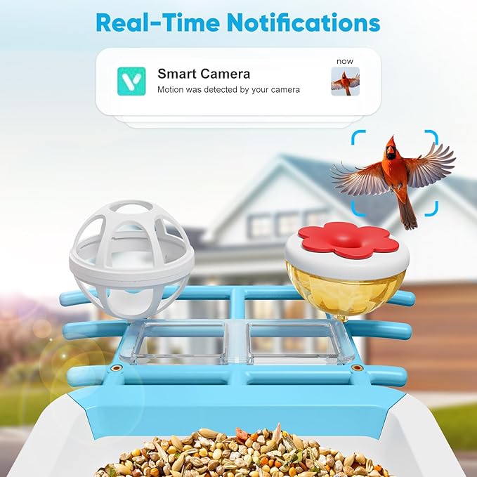 Bird Feeder with Camera, Smart Bird Feeder with Solar Panel, 2K HD Live View, AI Identify, Auto Capture, Instant Notifications, 2.4GHz, IP65 Waterproof, Ideal Gifts for Lover, Blue